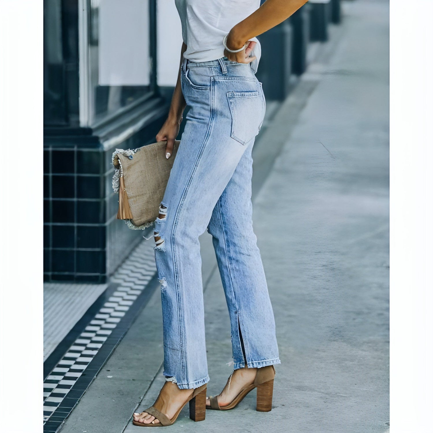Carmine Juneberry SkyFade™ Fashion Street Washed Jeans, showcasing distressed denim with a relaxed fit and faded blue wash.