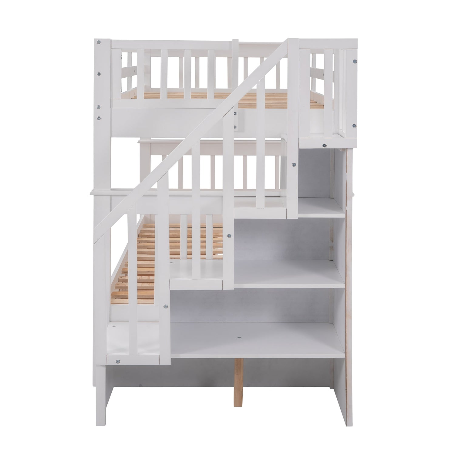 Sangria Beech Twin-Over-Twin bunk bed with three drawers, wooden furniture for bedroom or dorm, featuring safety rails and ladder