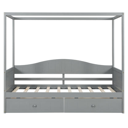 Sangria Beech twin size canopy day bed with frame, canopy, and two storage drawers, ideal for bedroom furniture.