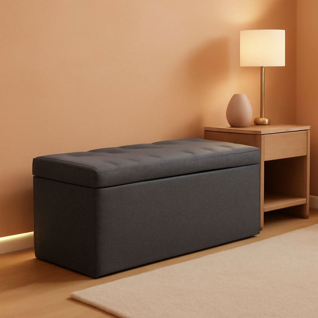 43-Inch Folding-Storage Ottoman Bench Dark Gray Matte