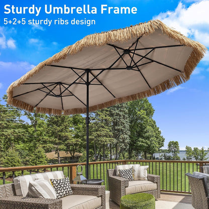 13Ft Waterproof Thatch Tiki Terrace Outdoor Umbrella
