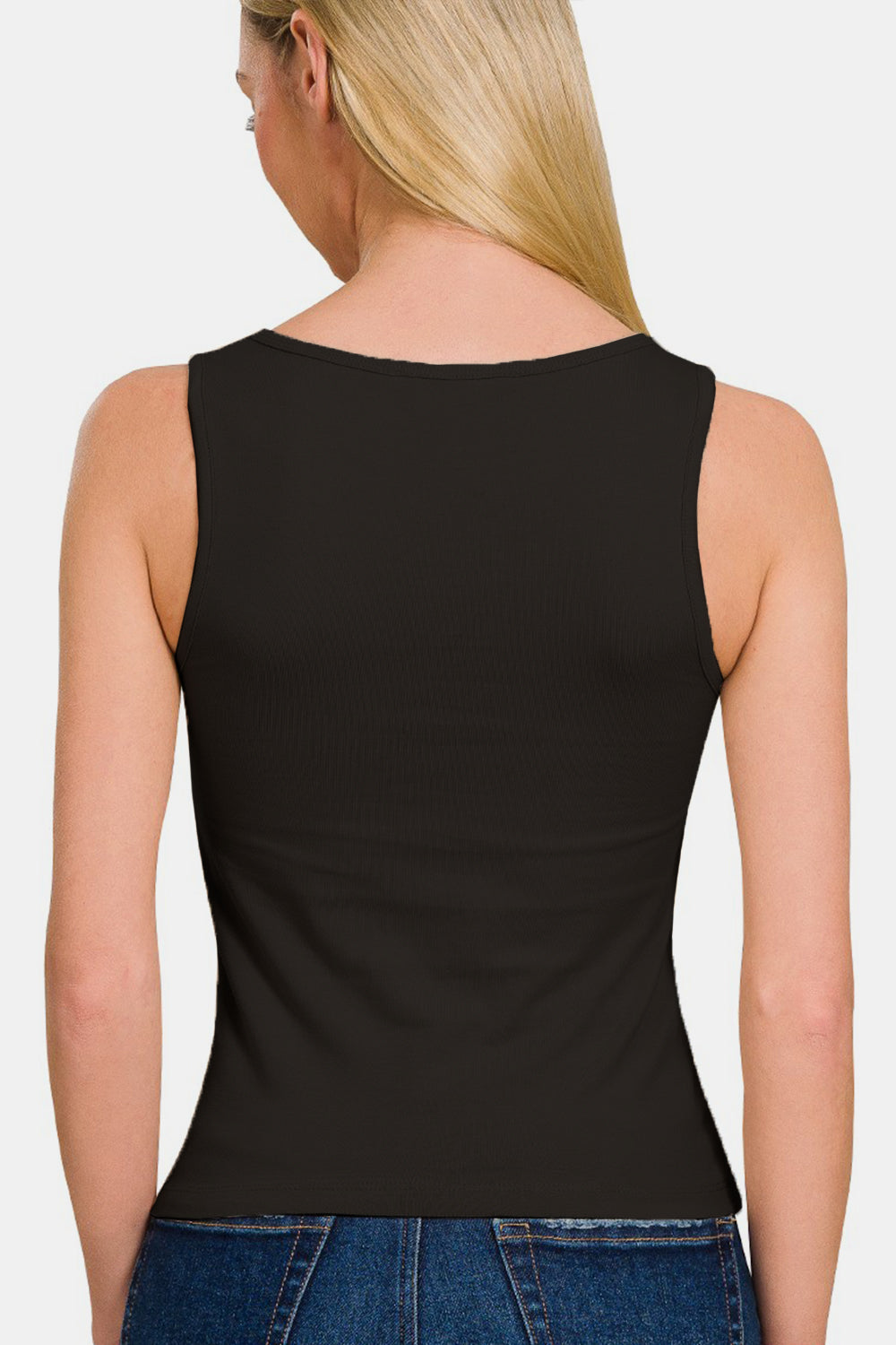 Jade Icarus Zenana square neck cropped tank top for women, featuring a stylish square neckline and sleeveless design.