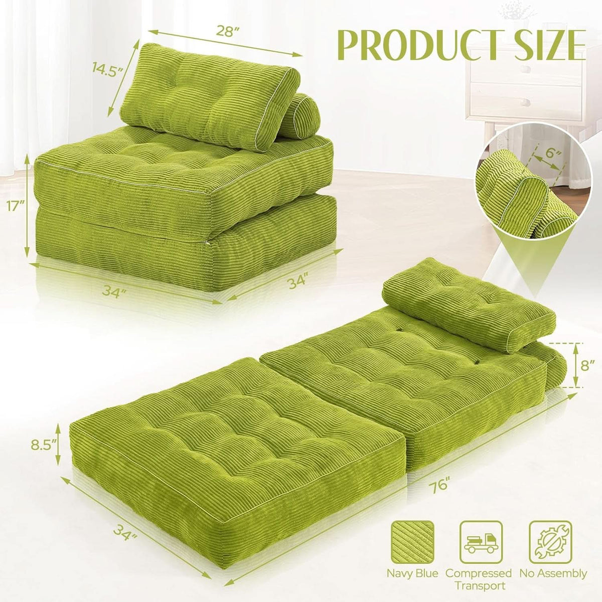 Emerald Convertible Sleeper Sofa Bed With Backrest