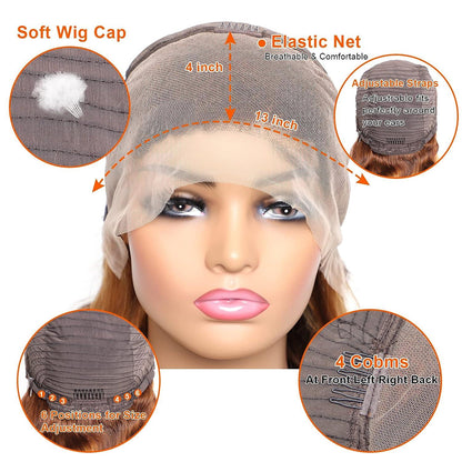 Pear Daisy P4 27 13x4 lace front wig with human hair body wave style and natural density, displayed on a clean background.