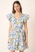 Jade Icarus Mittoshop floral V-neck cap sleeve mini dress for women, featuring a colorful floral pattern and a fitted silhouette.