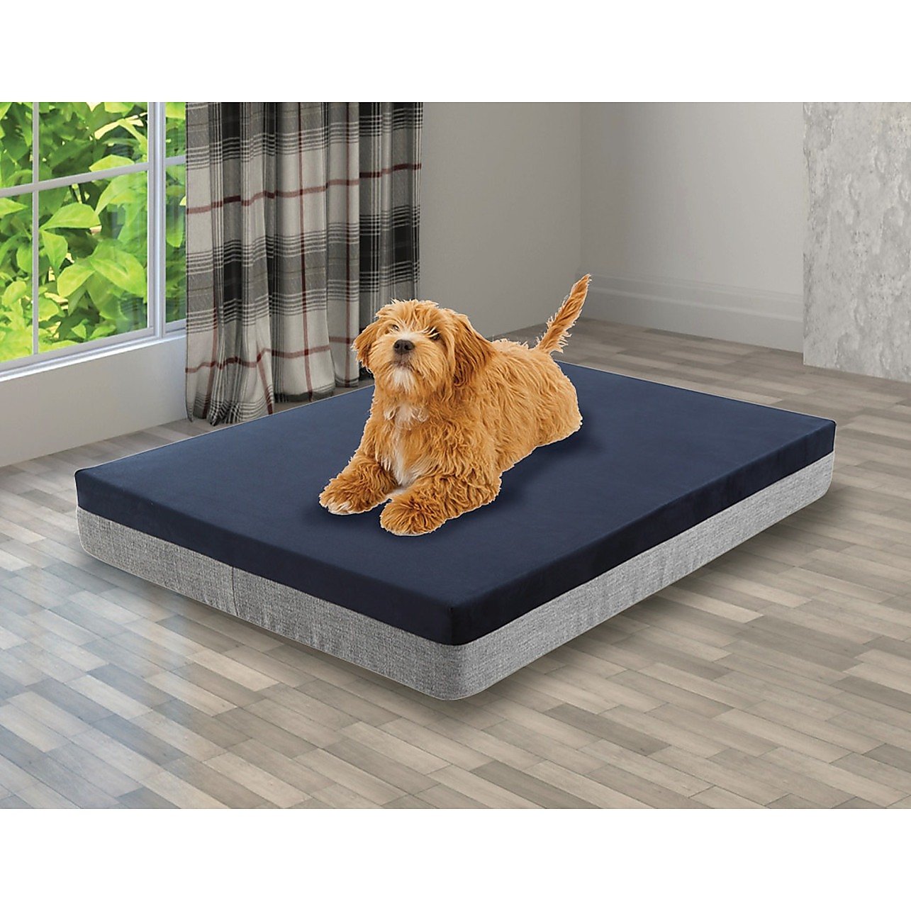 Large Magenta Danae memory foam dog bed, 15cm thick orthopedic pet bed with plush fabric, suitable for home and garden use.
