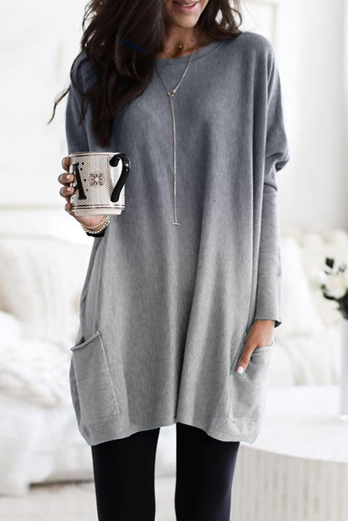 Gray color block pocketed side long top from Harlequin Daisy, featuring a relaxed fit and stylish side pockets.