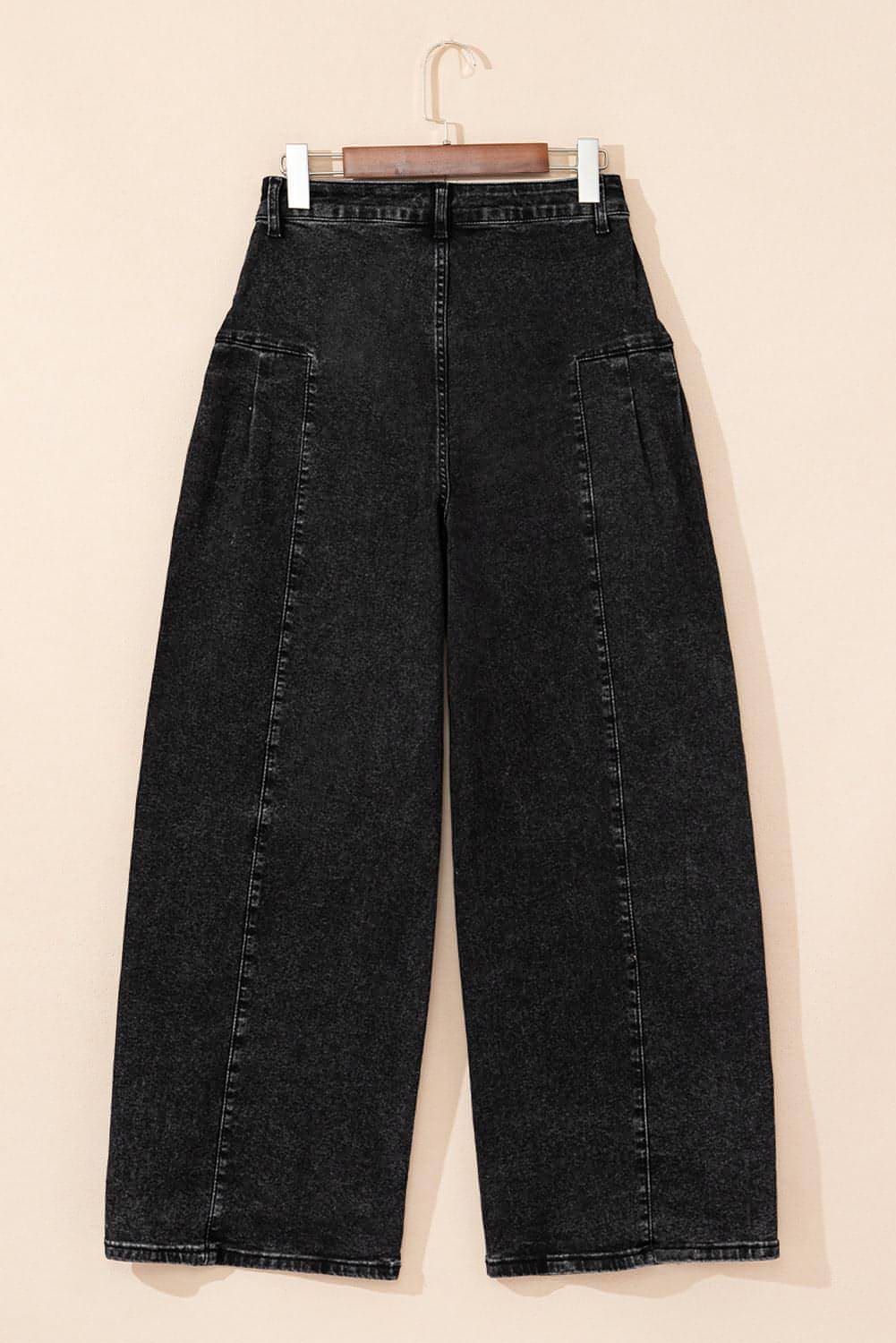 Dark grey pleated wide-leg denim pants by Carmine Juneberry, mineral wash finish, styled with a relaxed fit and fashionable silhouette.