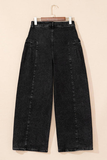 Dark grey pleated wide-leg denim pants by Carmine Juneberry, mineral wash finish, styled with a relaxed fit and fashionable silhouette.