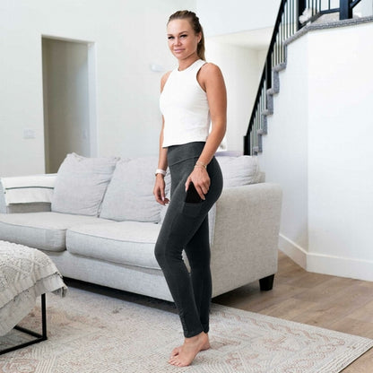 Pink Bearberry high waist long leggings with built-in phone pocket, designed for women&