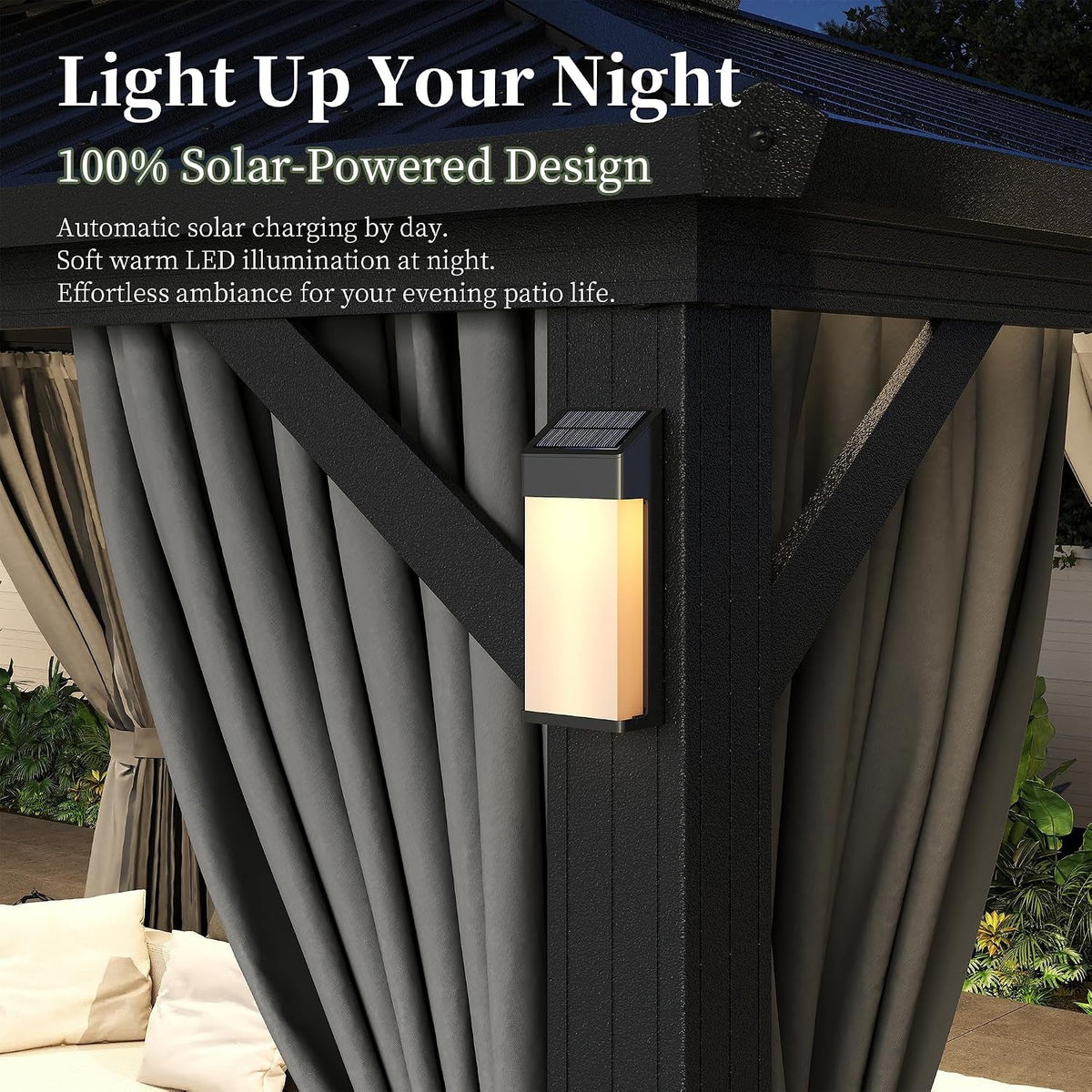 14x10 Feet Hardtop Gazebo Solar Powered LED Lighting