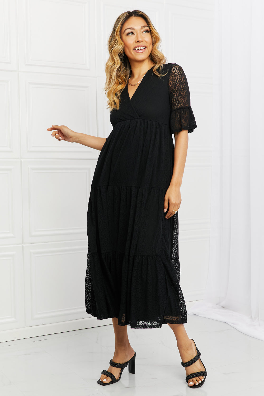 Pear Daisy P &amp; Rose Lovely Lace tiered dress for home and garden decor, featuring intricate lace details and full size design.