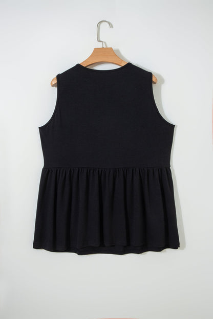 Plus size solid bow-tie peplum tank top from Byzantium Bay featuring a stylish sleeveless design and flattering fit.