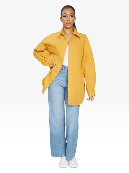 Rose Eleusis oversized patch pocket shacket with relaxed fit, featuring large front patch pockets and a casual, stylish design.