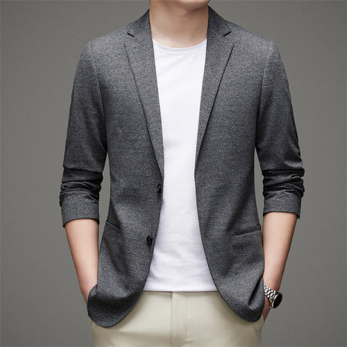 Carmine Juneberry Metropolitan Slim-Fit Blazer from Haute Edition 25, tailored fit in dark fabric, displayed on a hanger.