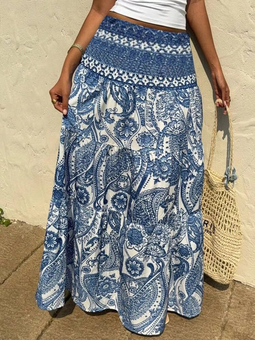 Printed high waist maxi skirt for women by Ruby Styx, featuring a flowy design and vibrant pattern.