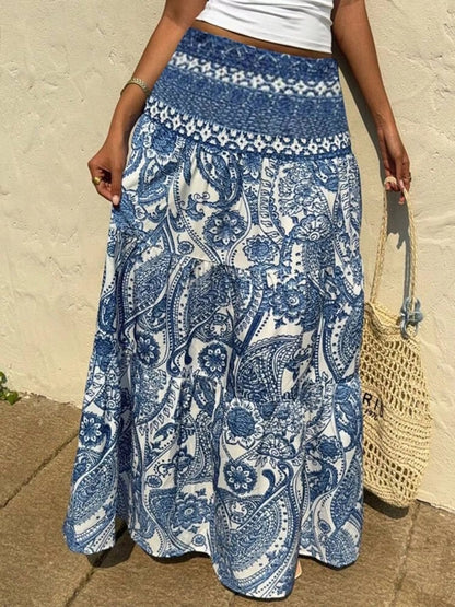 Printed high waist maxi skirt for women by Ruby Styx, featuring a flowy design and vibrant pattern.
