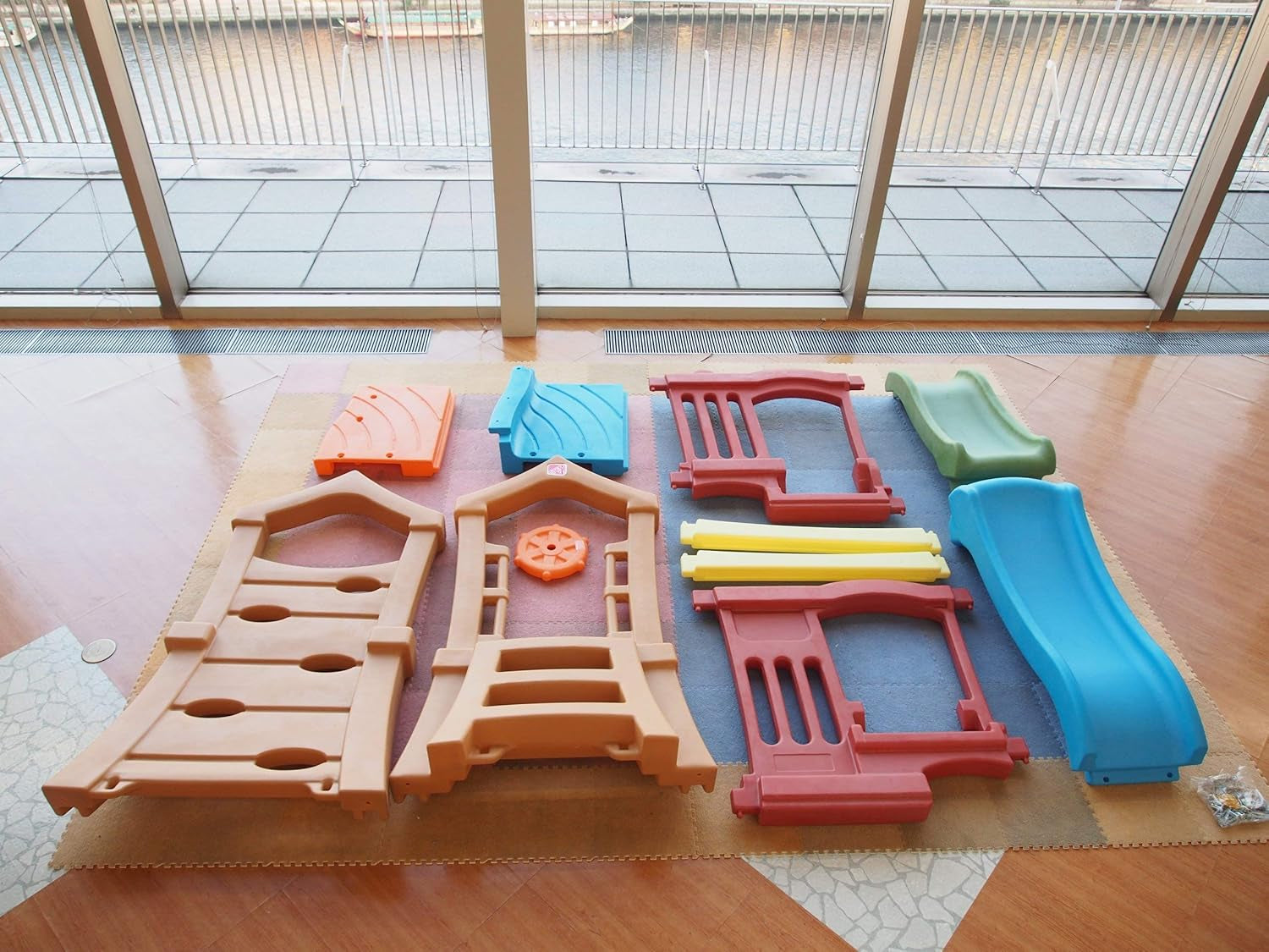 Peach Maple Play Up Double Slide Climber outdoor toddler playset with two slides and climbing features for ages 2 to 6.