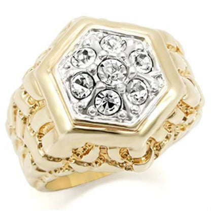 Gold and rhodium brass ring with clear top-grade crystal, stylish jewelry accessory by Turquoise Tiger.