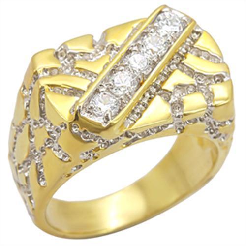 Gold and rhodium plated brass ring with AAA grade clear CZ gemstone from Turquoise Tiger, featuring a stylish and elegant design.