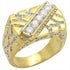 Turquoise Tiger gold and rhodium brass ring with AAA grade clear CZ gemstone, showcasing a polished, elegant jewelry design.