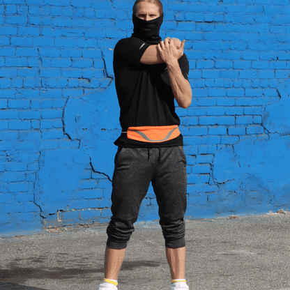 Black Lavender water-resistant sport waist pack with reflective strip, ideal for running and outdoor activities.