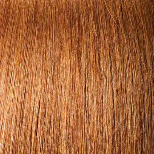 Peach Clymene Kelly curly human hair wig with bangs, full volume and natural look, featuring elegant styled curls and layered bangs.