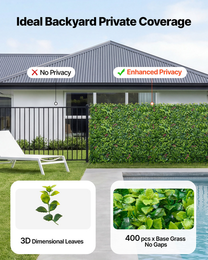 Start2Finish VEVOR artificial plant wall panels, 12 green boxwood panels for outdoor or indoor garden privacy and decorative backdrop.