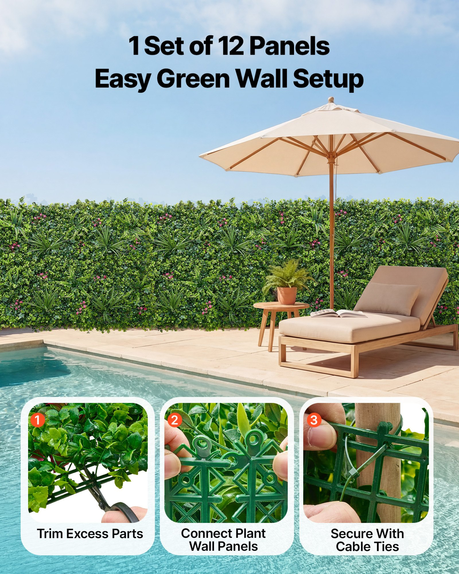 Start2Finish artificial boxwood plant wall panels, 12-pack, green greenery backdrop for indoor or outdoor garden and privacy fencing.