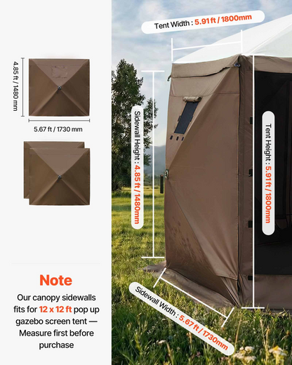 Start2Finish VEVOR canopy sidewalls for outdoor tents, waterproof, with one-sided window, brown, 3-piece set for event booths.