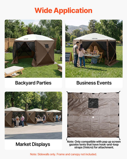 Start2Finish VEVOR canopy sidewalls with waterproof fabric, one-sided window, fits 5.67 x 4.85 ft outdoor event tents, brown color