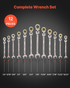 Start2Finish VEVOR 12-piece SAE flex-head ratcheting wrench set with Cr-V steel, gray nickel finish, and roll-up pouch for repairs.