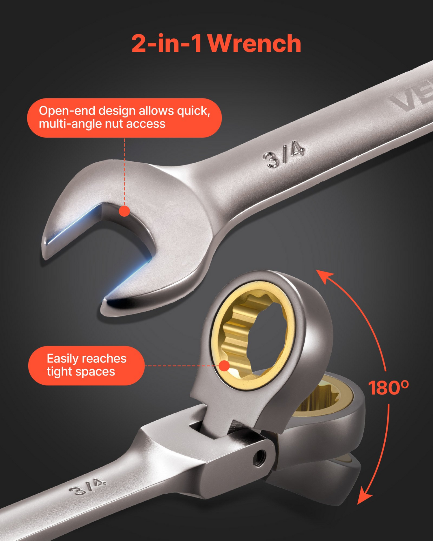 Start2Finish VEVOR 12-piece SAE flex-head ratcheting wrench set with 72 teeth, Cr-V steel, gray nickel finish, in roll-up pouch.