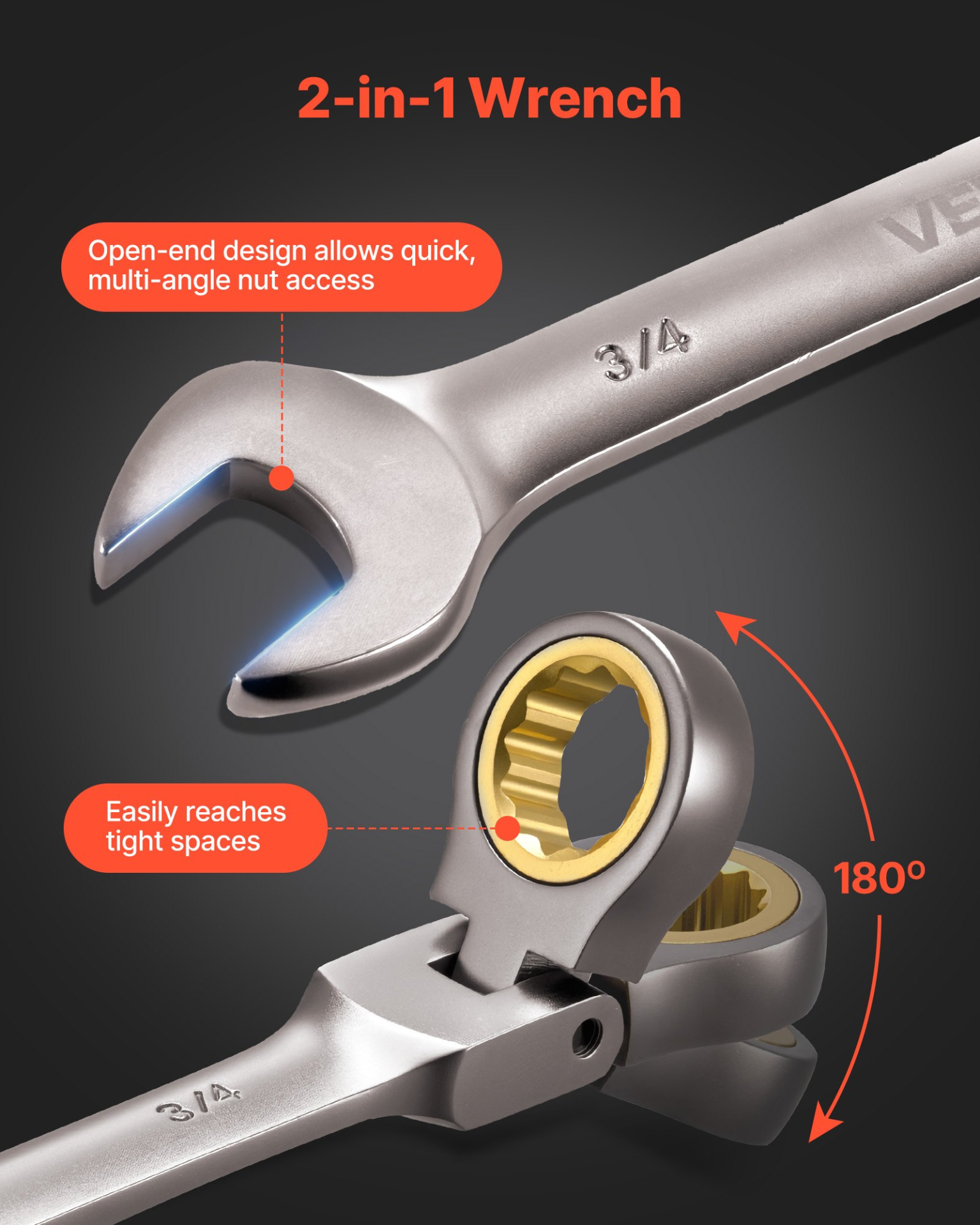 Start2Finish VEVOR 12-piece SAE flex-head ratcheting wrench set with 72 teeth, Cr-V steel, gray nickel finish, in roll-up pouch.