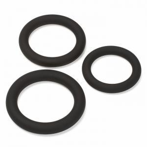 Start2Finish Cloud 9 Pro Sensual Silicone Cock Ring 3 Pack in black, showing three smooth, stretchy adult silicone rings.