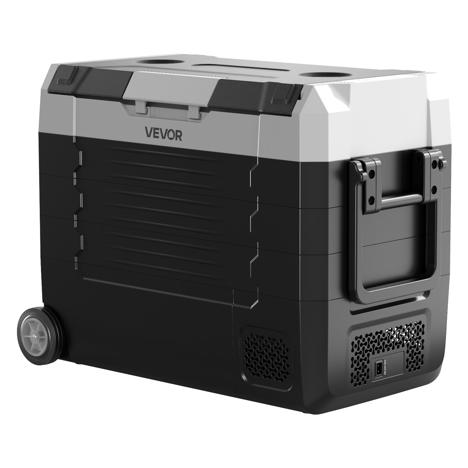 Start2Finish VEVOR 48 QT automotive car refrigerator with dual zones, wheels, app control, and compressor cooling for RVs and boating.