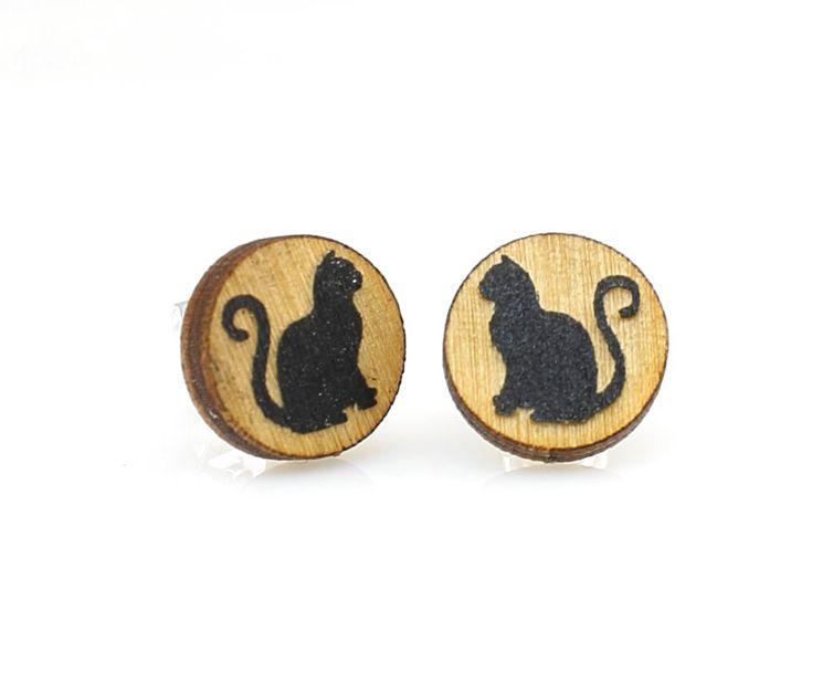 Red Sunflower cat stud earrings featuring small, detailed feline designs in silver-tone metal, perfect for cat lovers.
