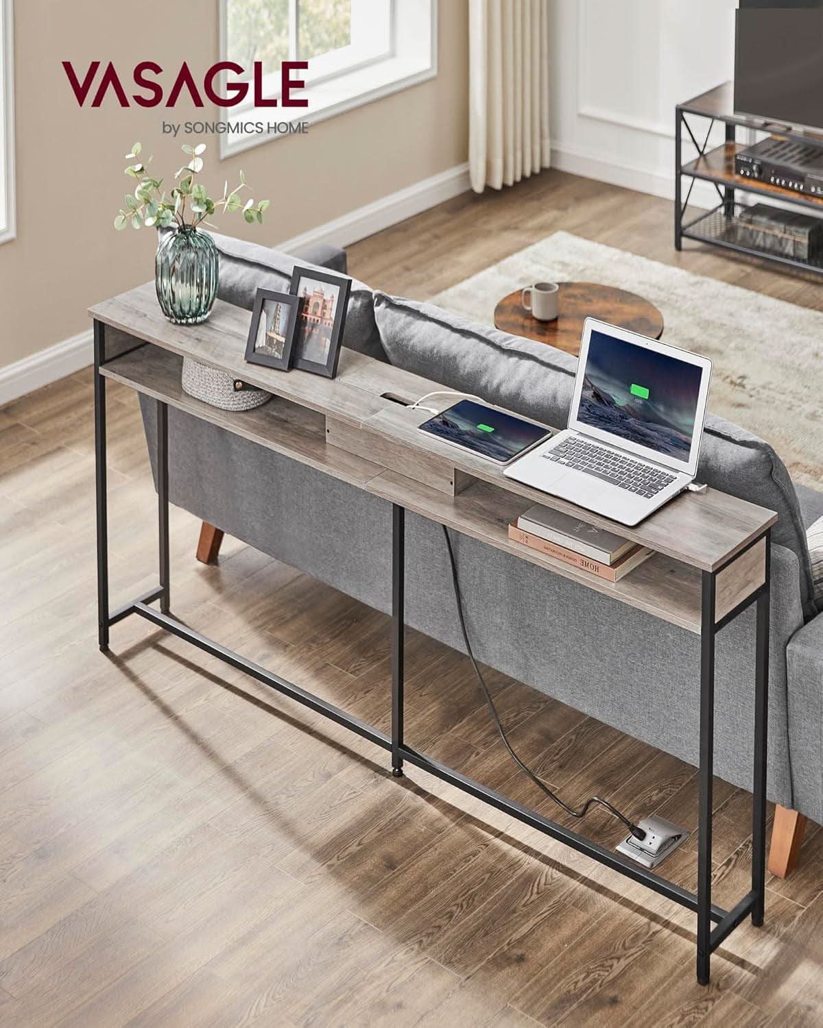 55 Inch Two Tone Ultra Slim Console Table With USB Charging Outlets