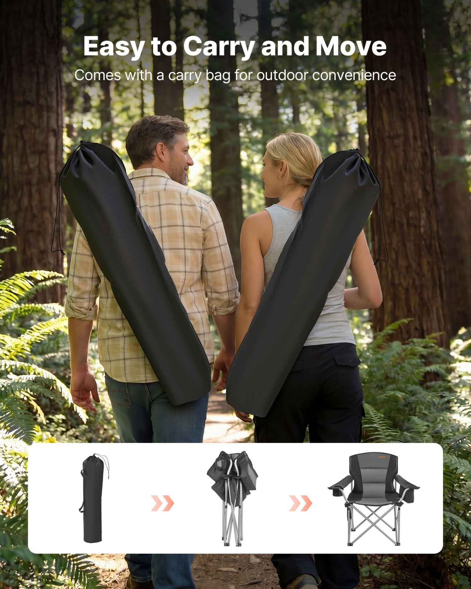 Start2Finish VEVOR oversized camping chairs with padded backrest, armrests, cup holder, side pocket, cooler bag, and carry bags for outdoor use