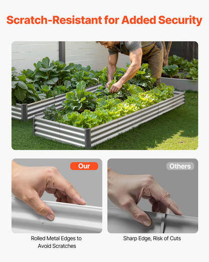 Start2Finish VEVOR metal raised garden bed, 12x4x1 ft outdoor planter with galvanized finish, open bottom for vegetables, flowers, succulents.