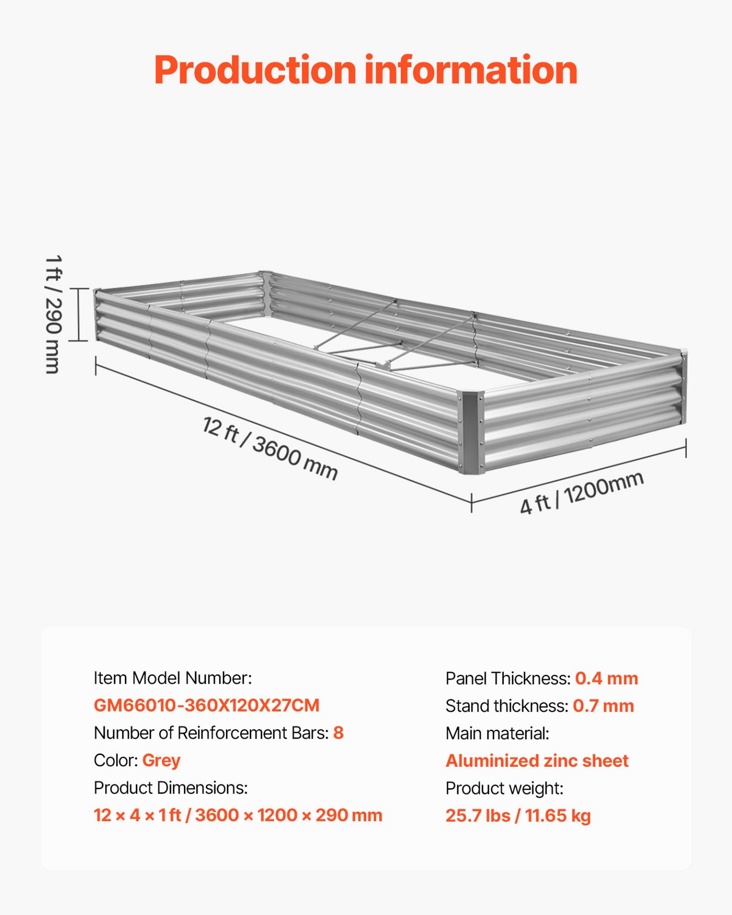 Start2Finish VEVOR metal raised garden bed in galvanized color, 12x4x1 ft outdoor planter for vegetables, flowers, and succulents