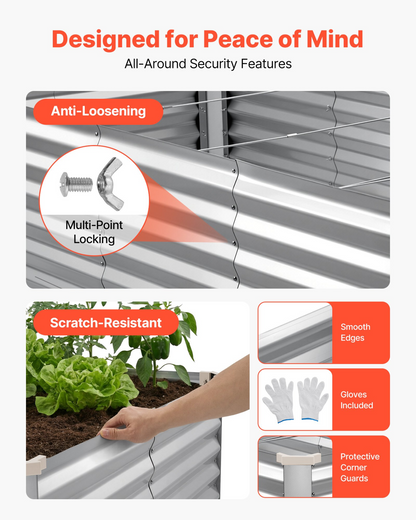 Start2Finish galvanized garden bed by VEVOR, 8x4 ft rectangular metal planter box for outdoor flowers and vegetables, silver color.