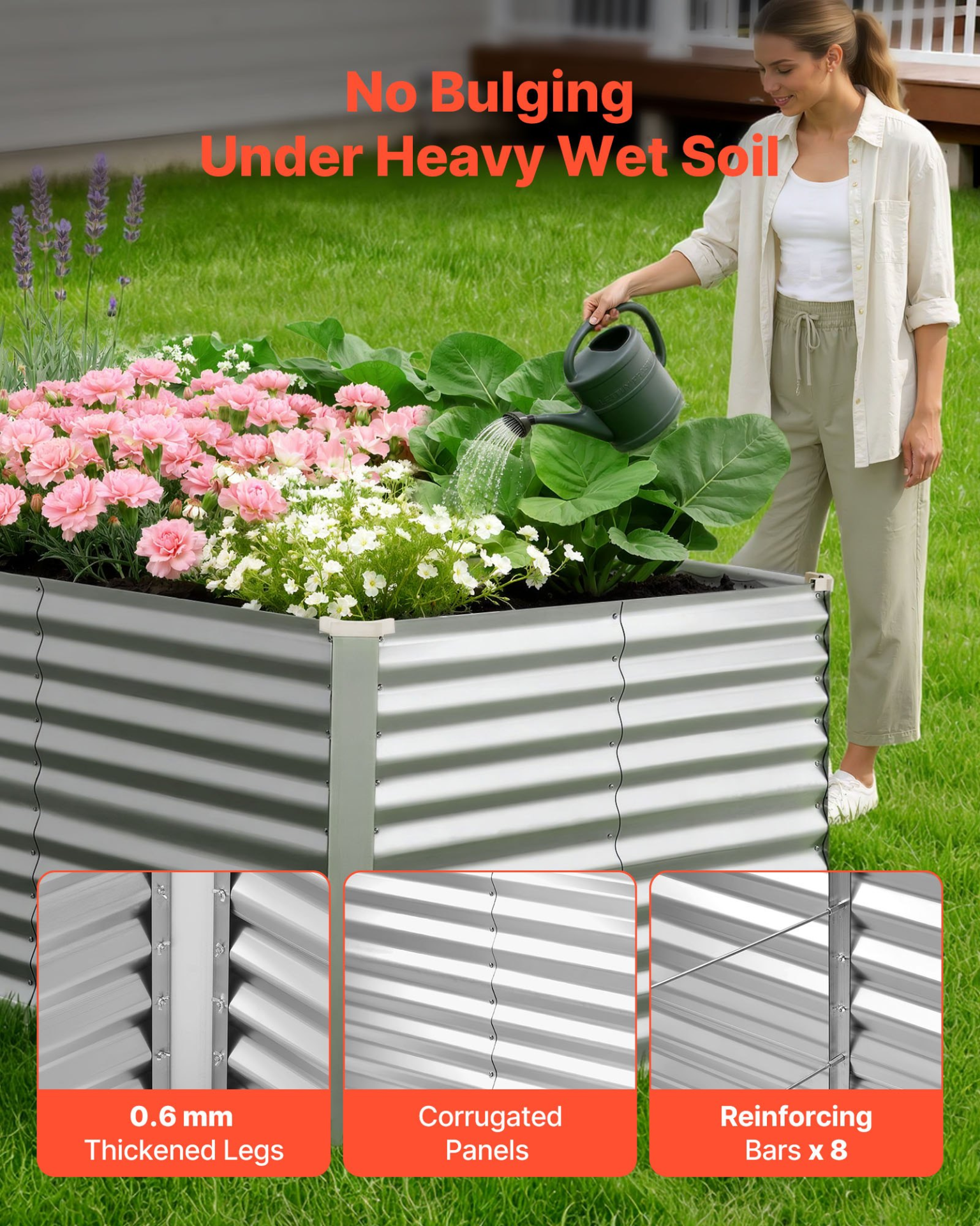 Start2Finish VEVOR galvanized raised garden bed 8x4x3 ft, rectangular metal planter box for outdoor flowers and vegetables.