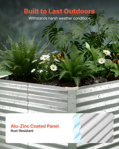 Galvanized VEVOR raised garden bed 8x4x3 ft rectangular metal planter box with gloves, rustproof aluminum-zinc for outdoor flowers and vegetables