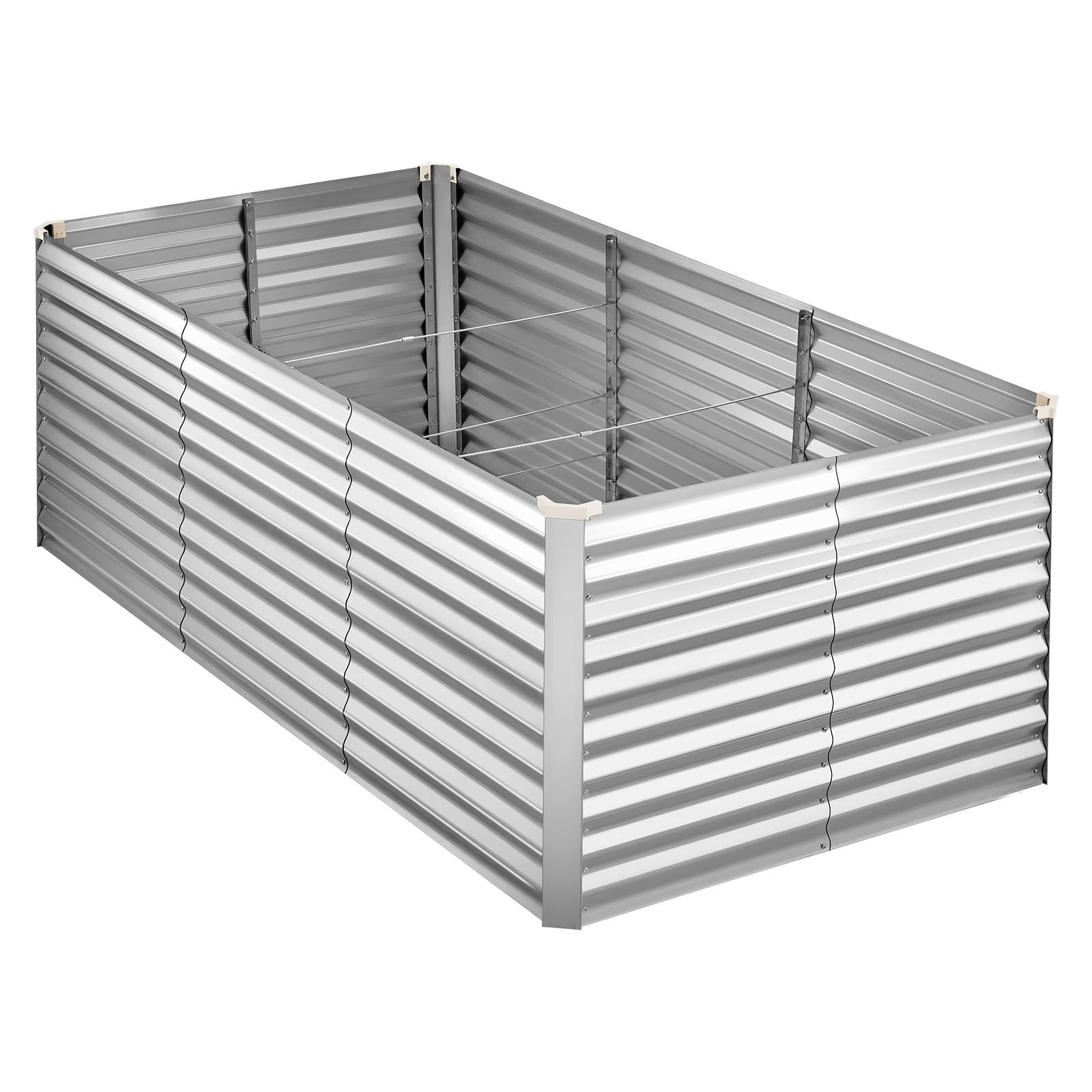 Start2Finish galvanized raised garden bed, 8x4x3 ft, rectangular metal planter box for flowers and vegetables, silver, rustproof aluminum zinc.