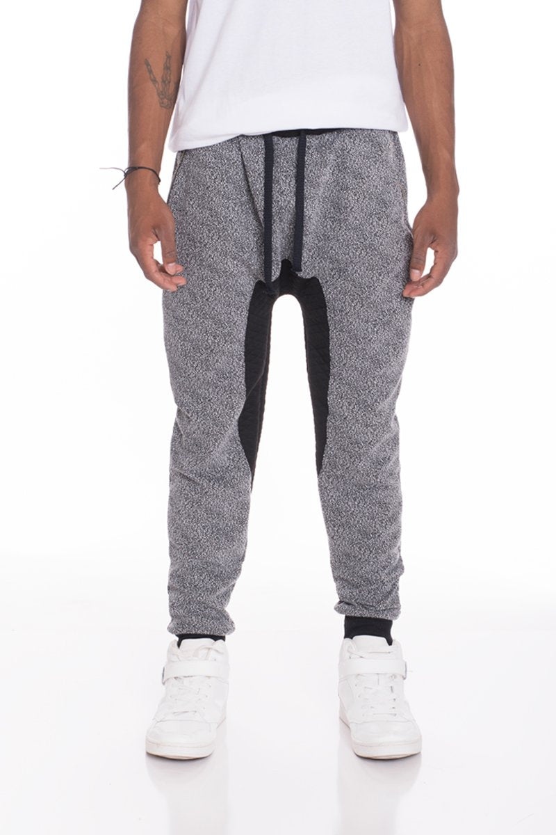 Black and grey static contrasted joggers by Lime Milo, comfortable casual pants with stylish design and tapered fit.