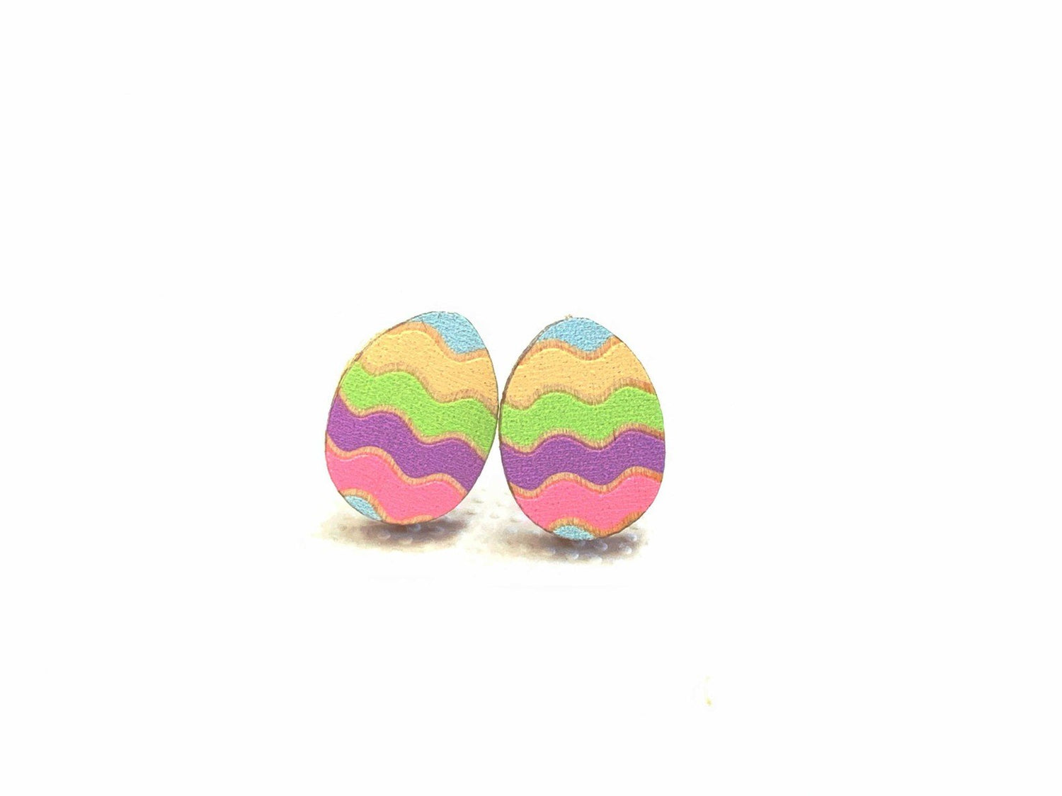 Red Sunflower Easter Egg Stud Earrings featuring colorful, festive egg-shaped jewelry on a white background.