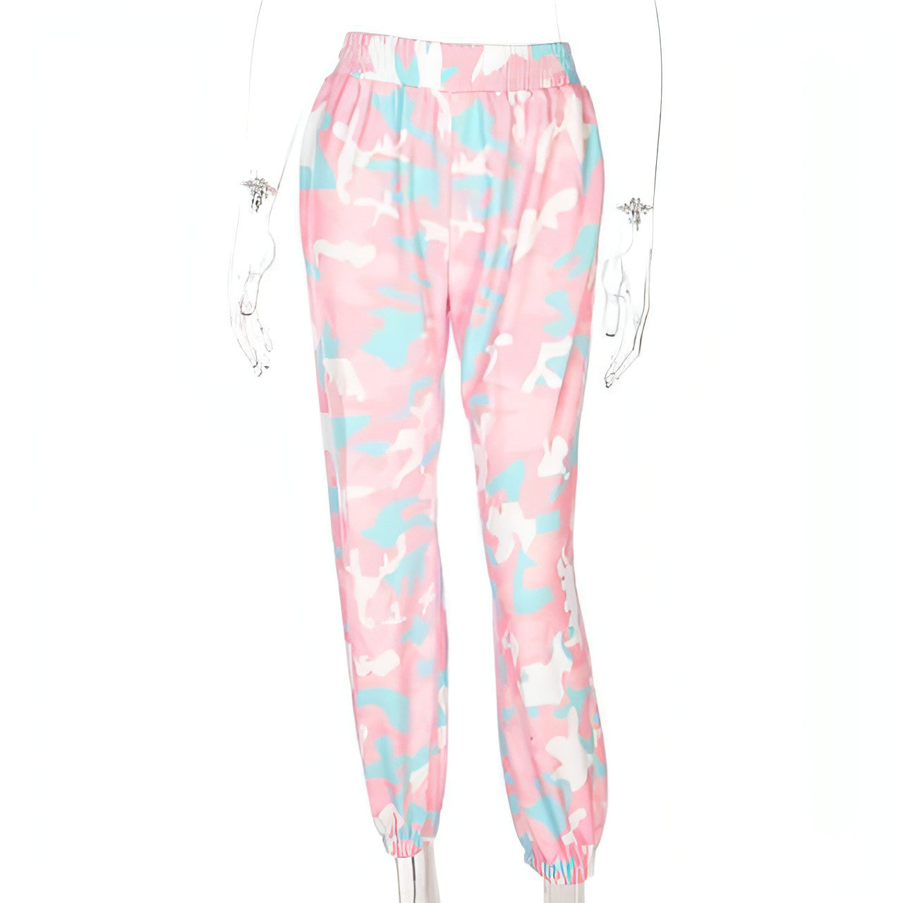 Carmine Juneberry camouflage high waist casual jogger pants made of elastic sweatpants material, suitable for spring.