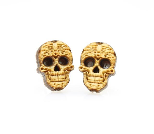 Red Sunflower sugar skull stud earrings with detailed skull design and vibrant colors, perfect for boho or gothic styles.