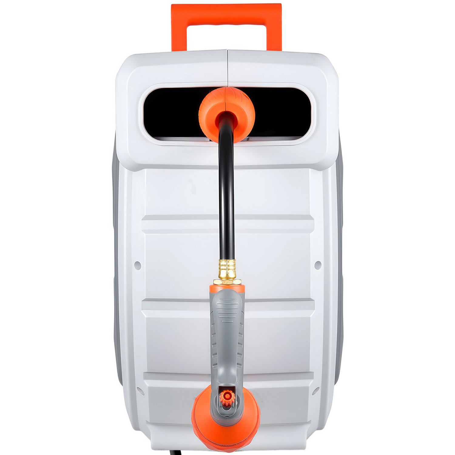 Start2Finish VEVOR 130ft retractable garden hose reel with wall mount, 9-function sprayer, swivel bracket, and automatic rewind system.